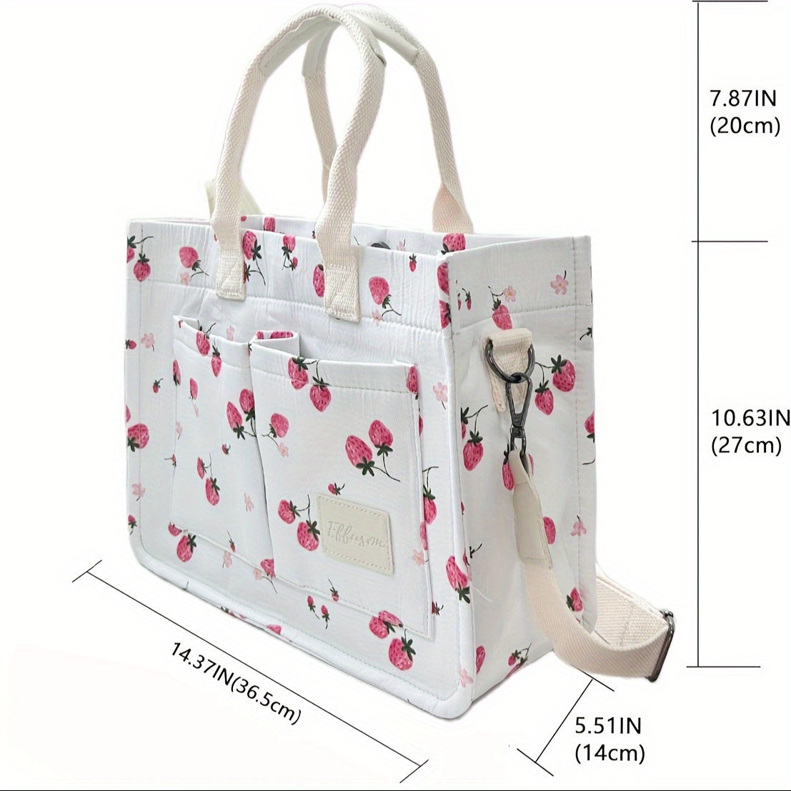 Chic Floral Tote Bag for Women - Versatile Shoulder & Crossbody Laptop Handbag with Multiple Pockets, Durable Polyester, Perfect for Work and Travel - Available in White, Cream, Black - For Fashionable Women - Suitable for Of