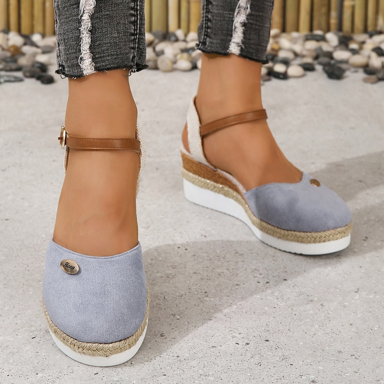 [Colorblock Platform Sandals Women's] Women's Colorblock Platform Sandals, Ankle Buckle Strap Comfy Slingback Shoes, Versatile Closed Toe Wedge Shoes