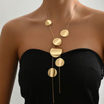 Round Pendant Necklace, Vintage Bohemian Style Circular Charms With Fine Snake Chain, Jewelry For Event & Banquet Outfits