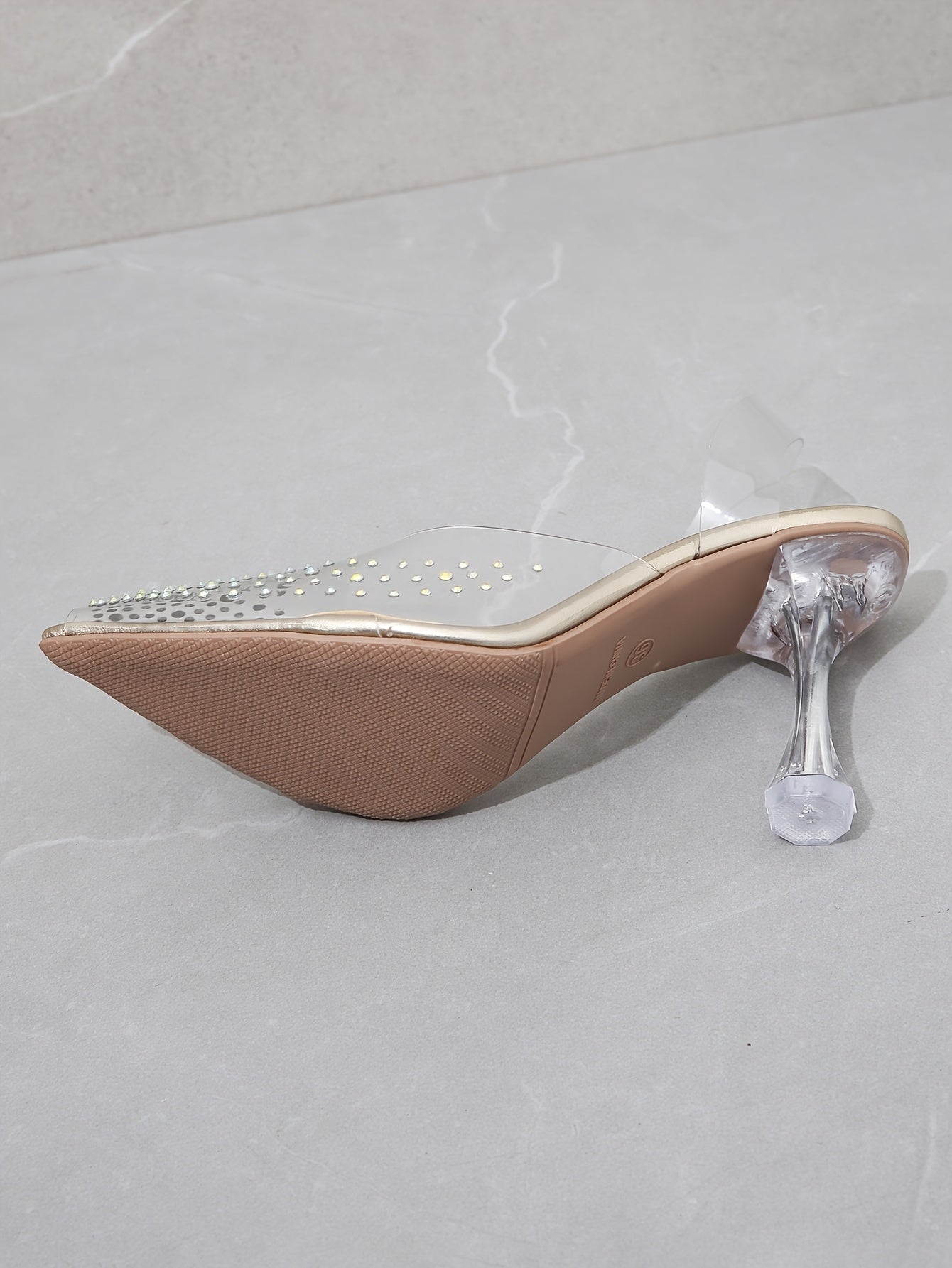 Women's Rhinestone Decor Stiletto Heels, Elegant Point Toe Dress Pumps, Fashion Transparent Strap Heels