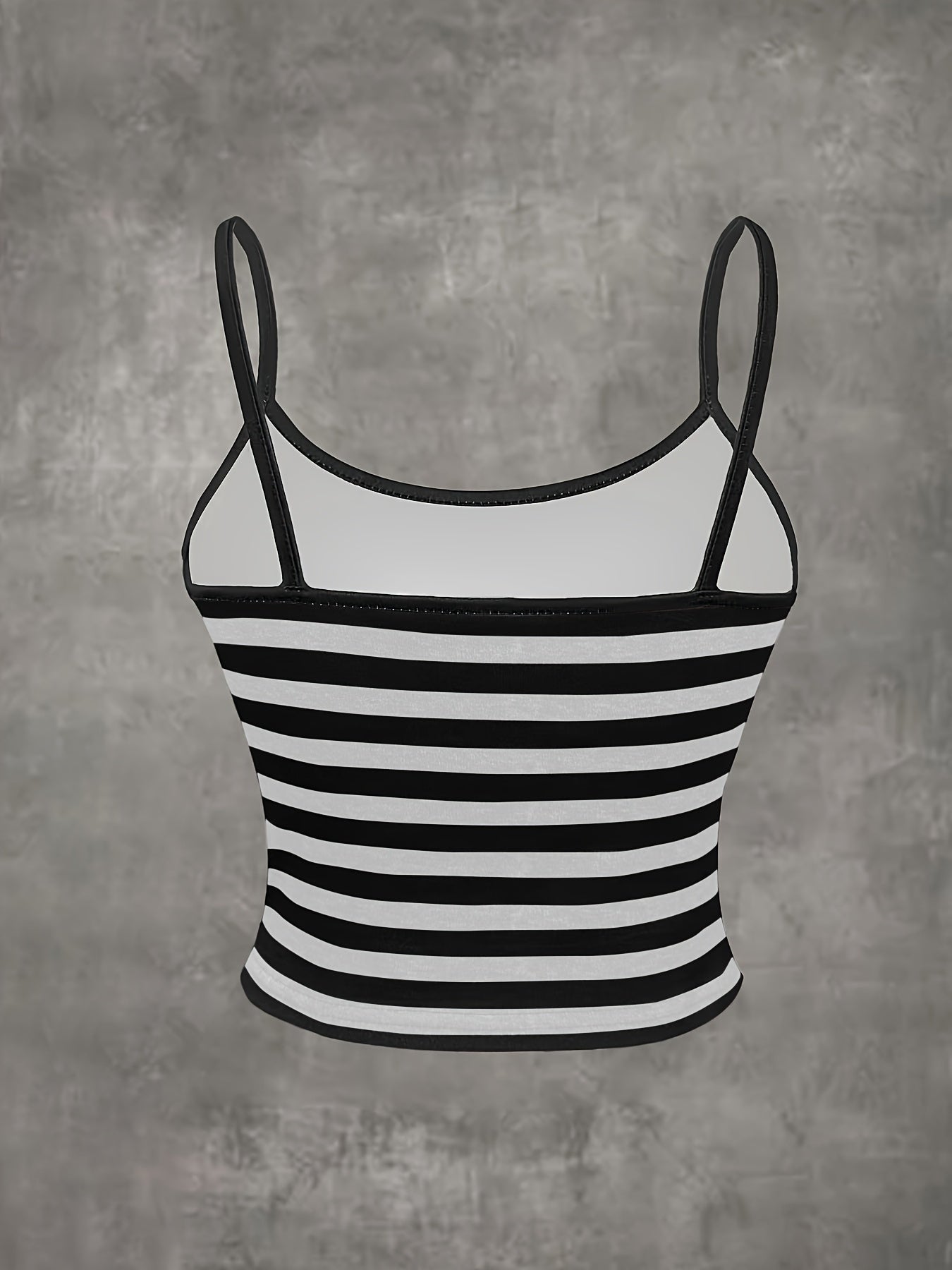 Vibrant Striped Grunge Punk Cami Crop Top - Spaghetti Strap, Mid Elasticity, Polyester, Random Print, Casual, Slingback, Summer Essential - Womens Fashion Clothing
