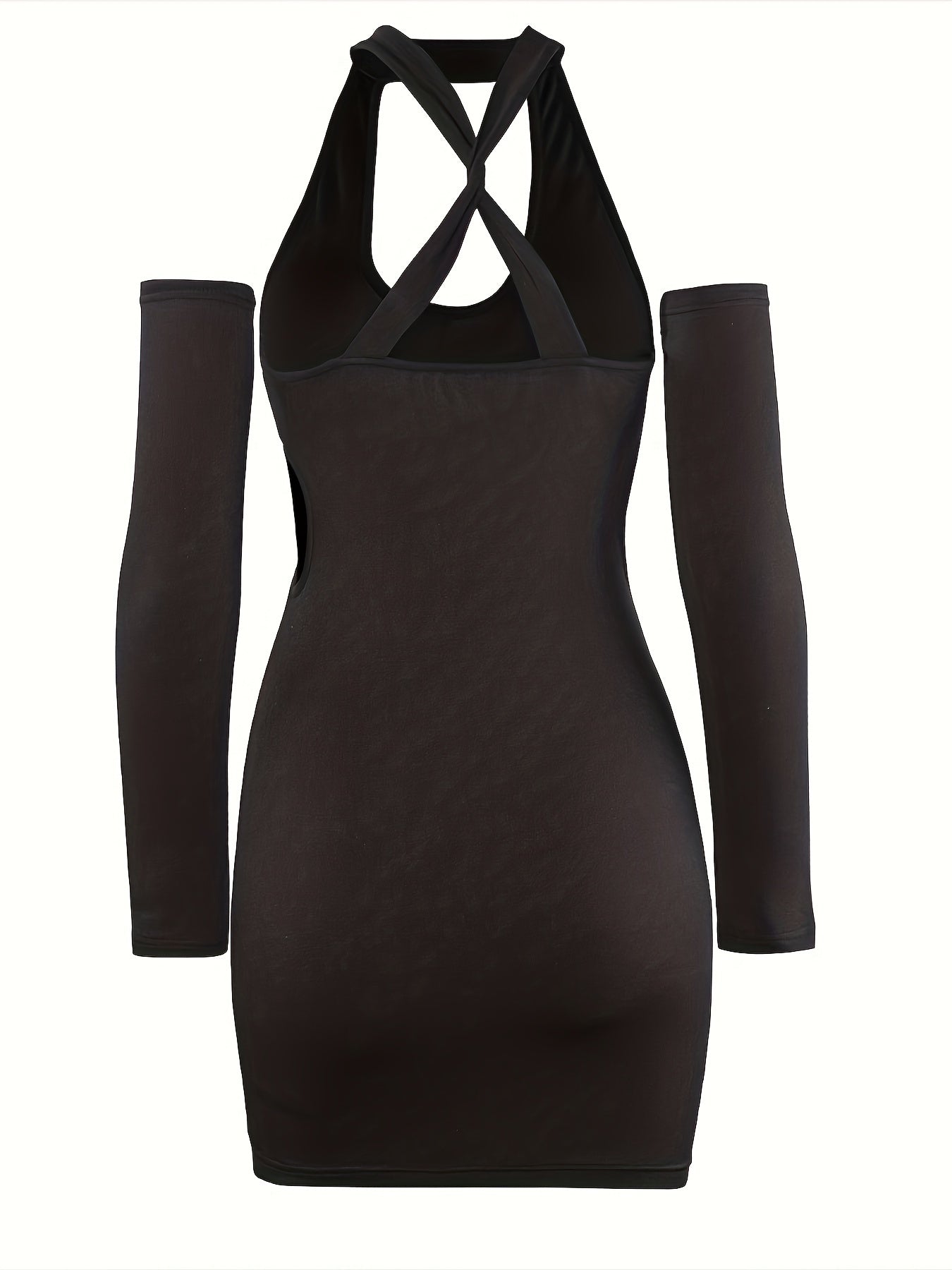 Cut Out Solid Bodycon Dress, Club Wear Backless Mini Dress, Women's Clothing