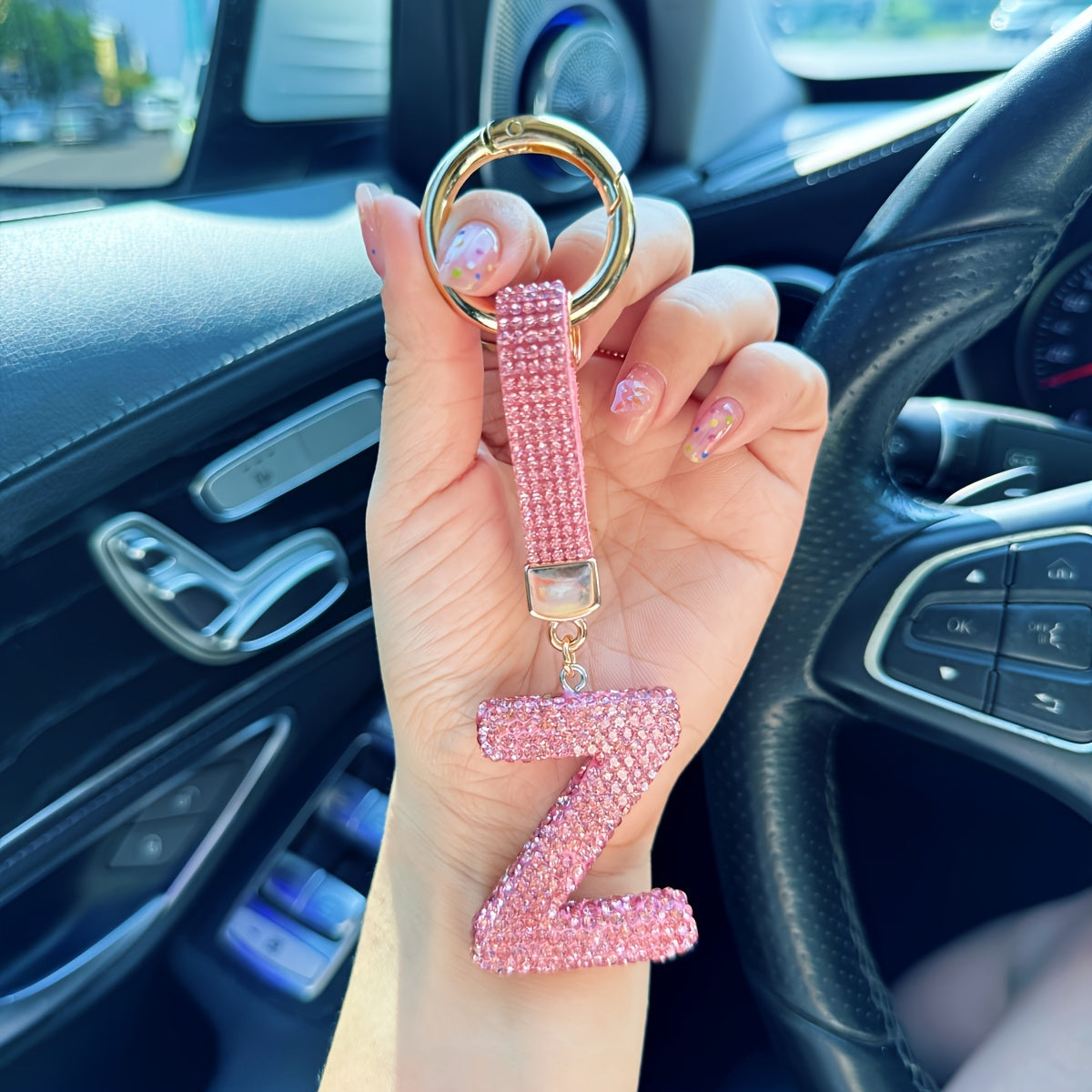Alloy Rhinestone Alphabet Keychain, 1pc Pink Letter A-Z Charm Pendant, Shiny Key Ring Accessory for Decoration, Ring Buckle, Birthday Festival Gift for Women - Personalized Initial Keyring