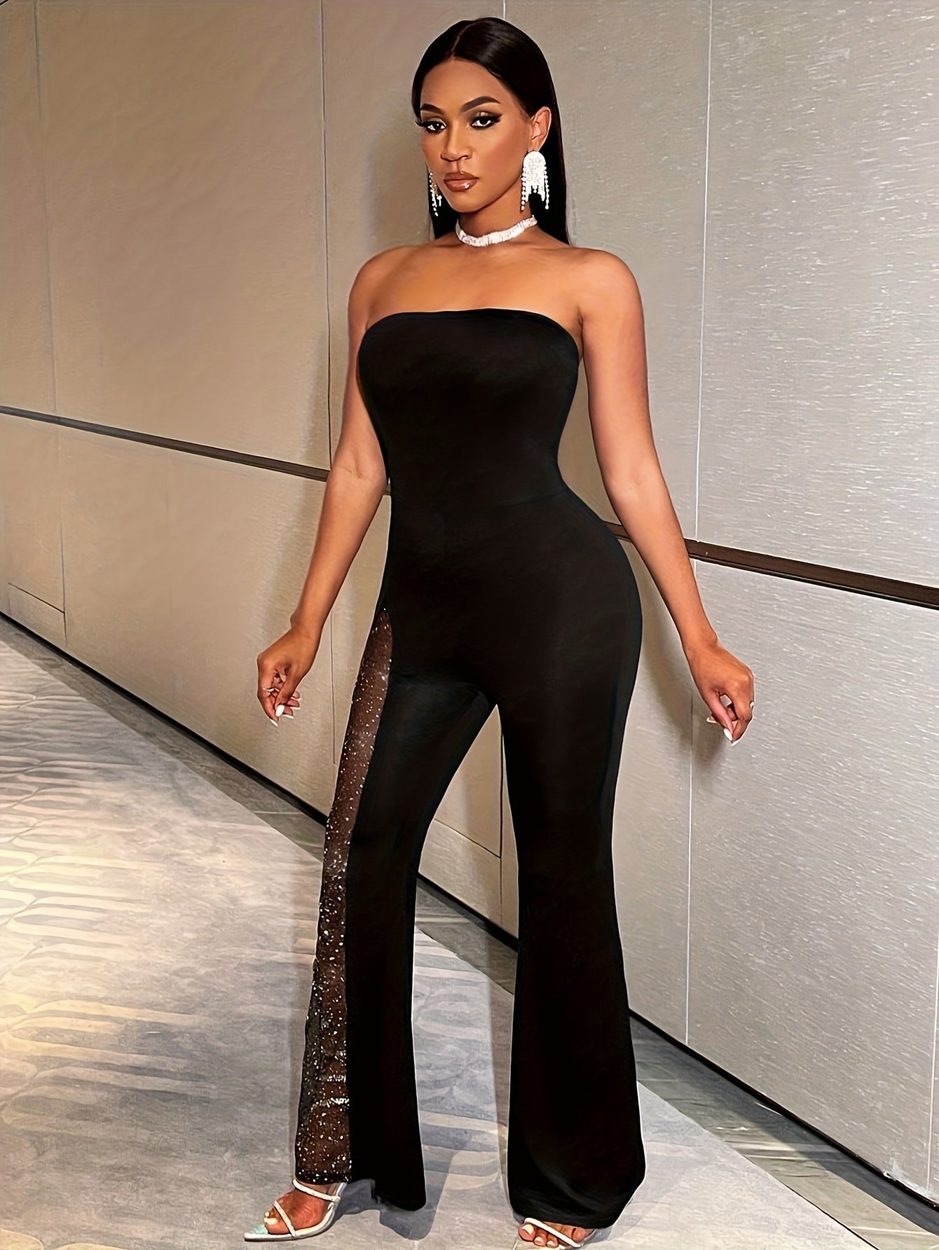 Women'S Fashion Sheer Mesh Patchwork Sexy Jumpsuit