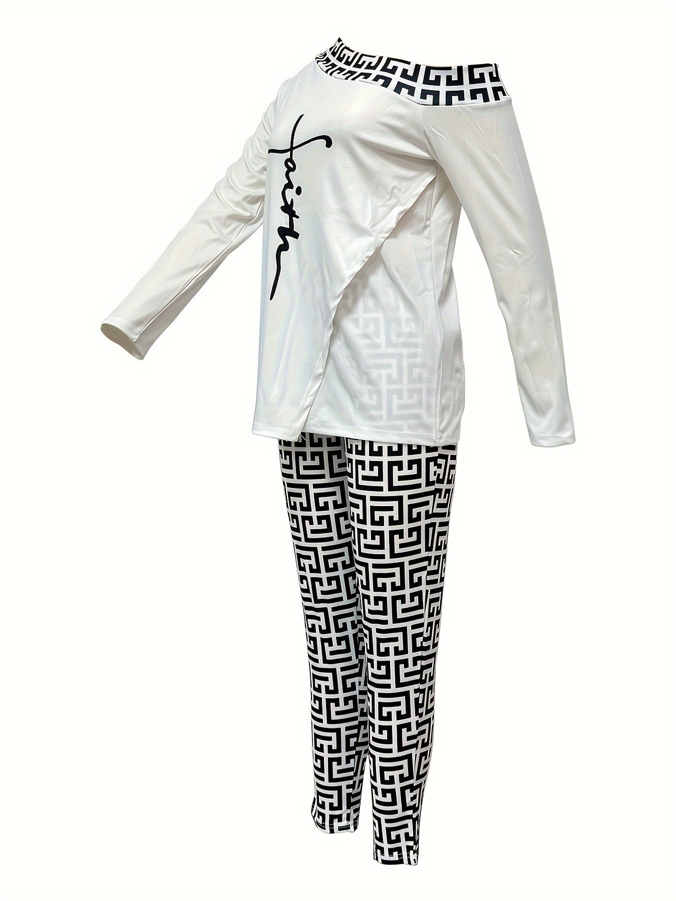 WF112 Long Sleeve Long Pants Plaid Print Two Piece Set