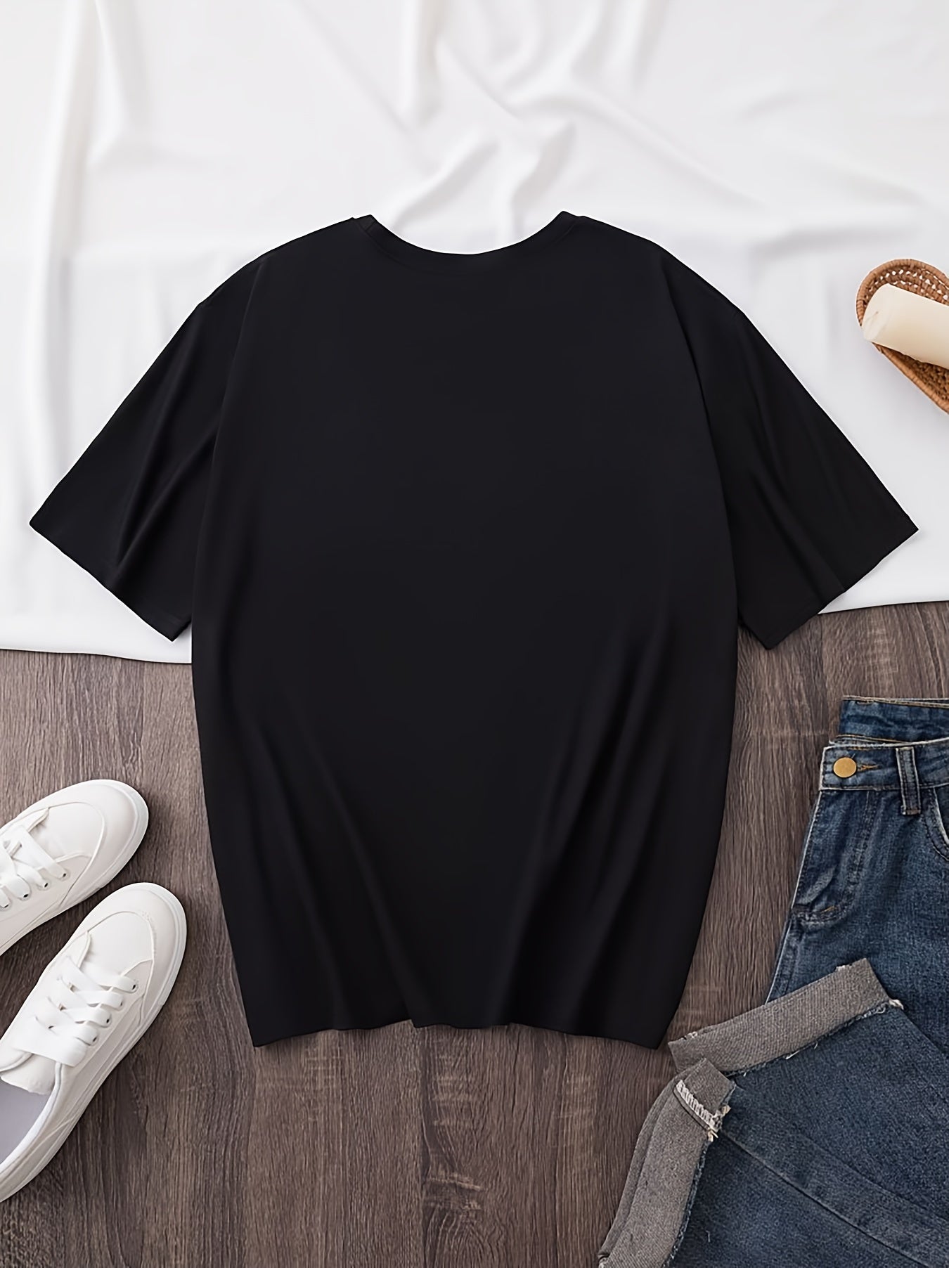 Summer Chic Alphabet Print Crew Neck Short Sleeve T-Shirt - Soft Micro Elasticity Polyester Fabric, Machine Washable, Casual Womens Top for Spring and Summer