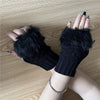 1 Pair Vintage Style Women'S Fleece-Lined Knitted Mittens - Cotton Blend, Elastic Fit, Solid Color, Warm and Cozy for Going Out - Hand Washable