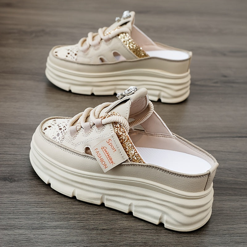 Women's Shoes 2024 Summer Hollow Out Thick Sole Plus Size Platform Sequin Casual Outdoor Sports Shoes