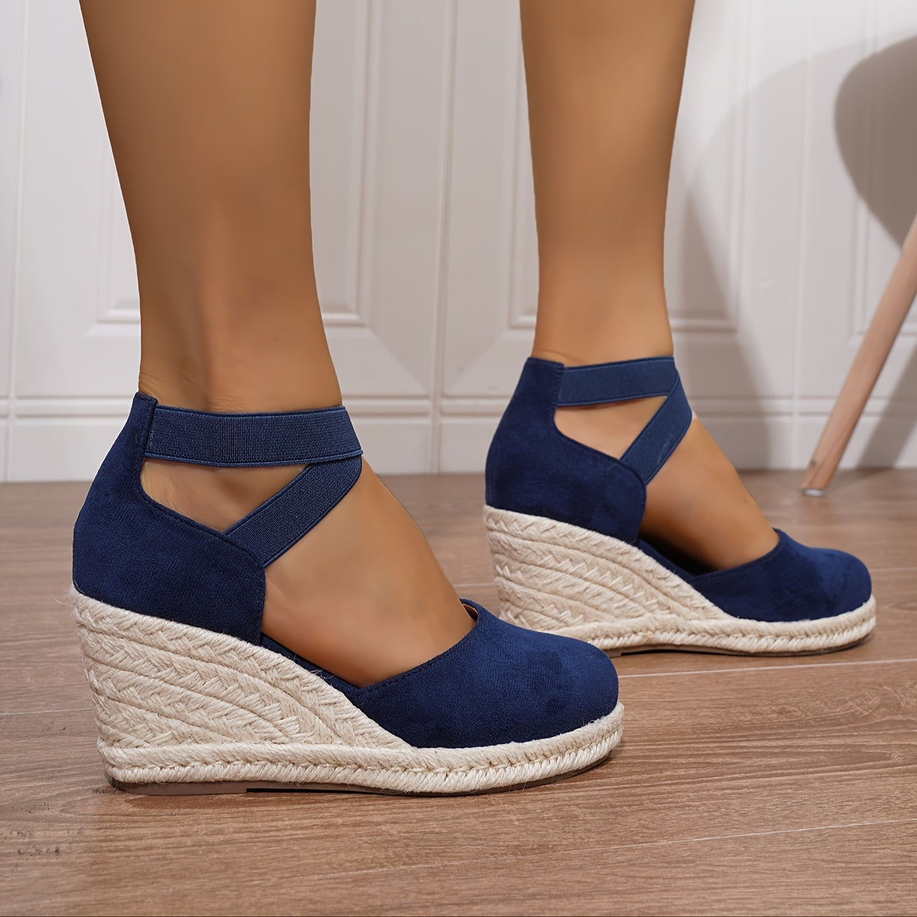 Women's Comfortable Slip-On Wedge Sandals - Casual All-Season Platform Shoes with Elastic Cross Straps, Round Toe, and Non-Slip Sole - For Women - Suitable for Summer, Spring, Fall - Perfect for Casual Outings, Shopping, and