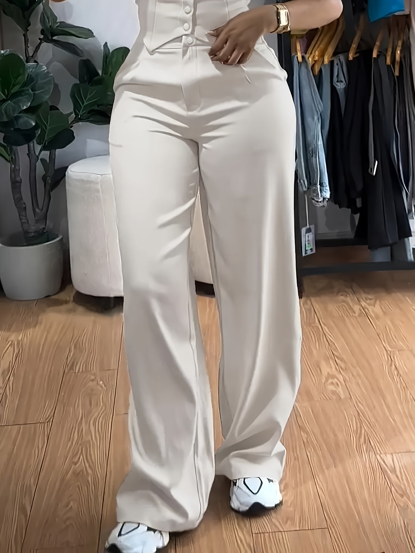 Casual Wide-Leg Long Pants Set for Women with a Tailored Vest.