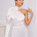 High-Waisted Trousers & Satin Asymmetrical Top