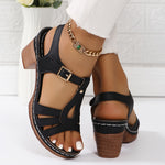 Elegant Plus-Size Women's High Heel Sandals - Black Peep Toe with Chunky Heels, Faux Cover Ankle Suspender Dress Shoes, Summer Fashion, Stiletto Heels