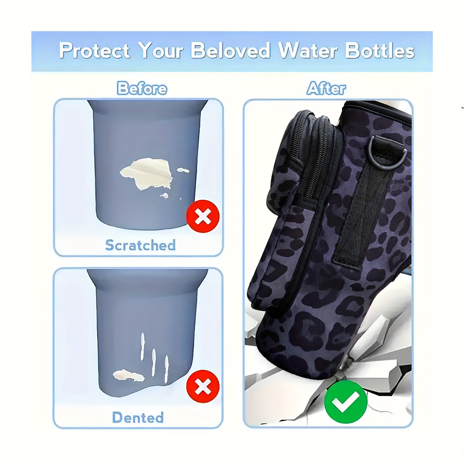 1pc Neoprene Sports Water Bottle Sleeve with Adjustable Shoulder Strap and Pocket, Universal Fit for 40oz Tumblers, Outdoor Carrying Case with Leopard Print Design