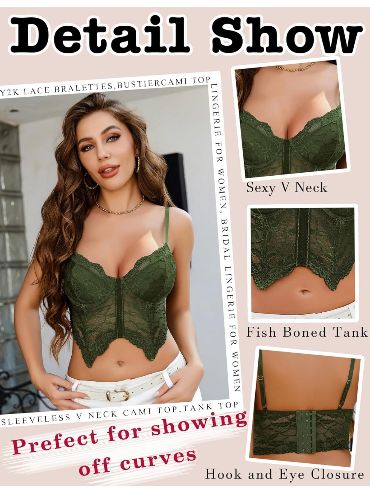 Lace Bralettes for Women Y2k Camisole Lingerie Adjustable Strap Crop Top