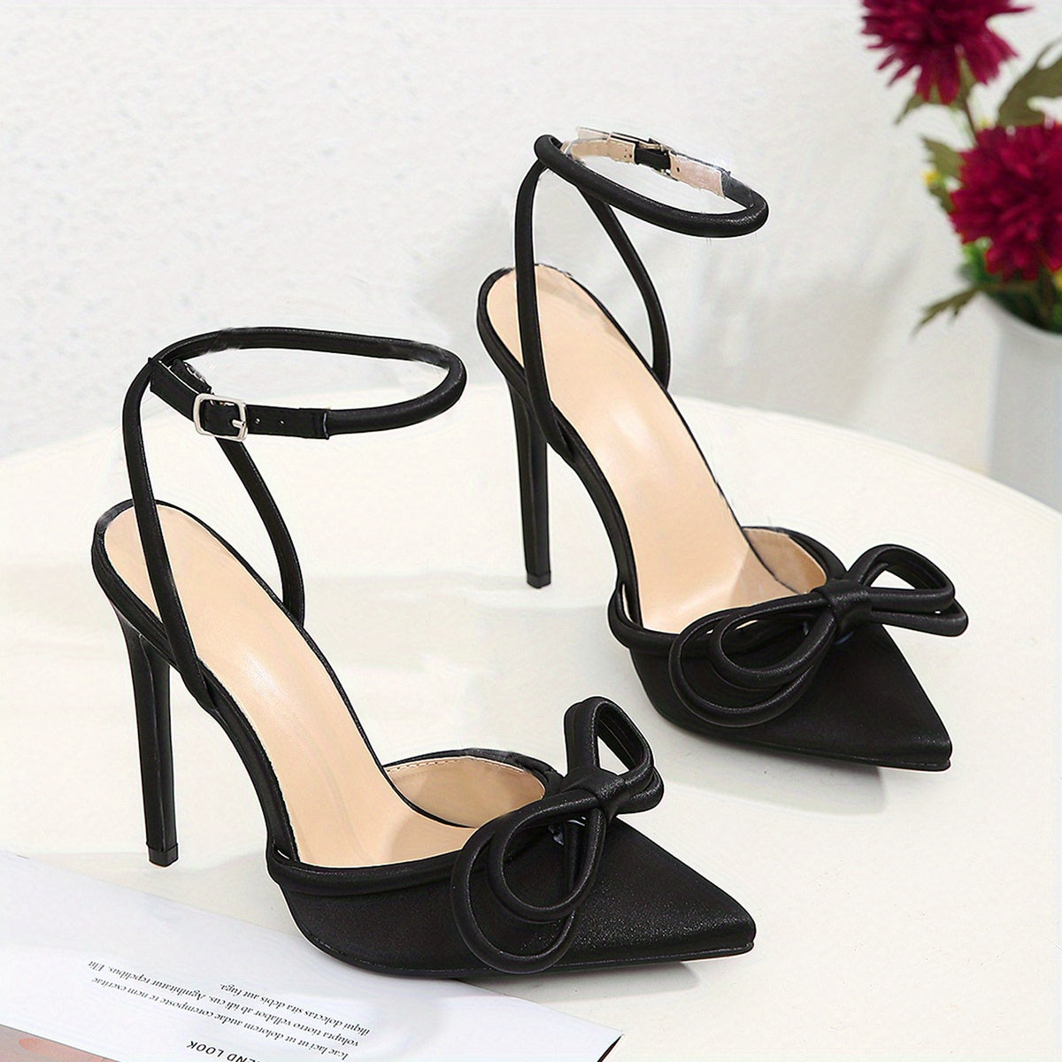 Elegant Bow-Knot Pointed Toe Stiletto Pumps, Solid Color Fabric Upper, Rubber Sole, with Huizhou Crafted for Women'S Fashion Party Shoes, Spring Season