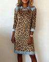 Stylish Fashion Forward Leopard Print Patchwork Long Sleeve Dress