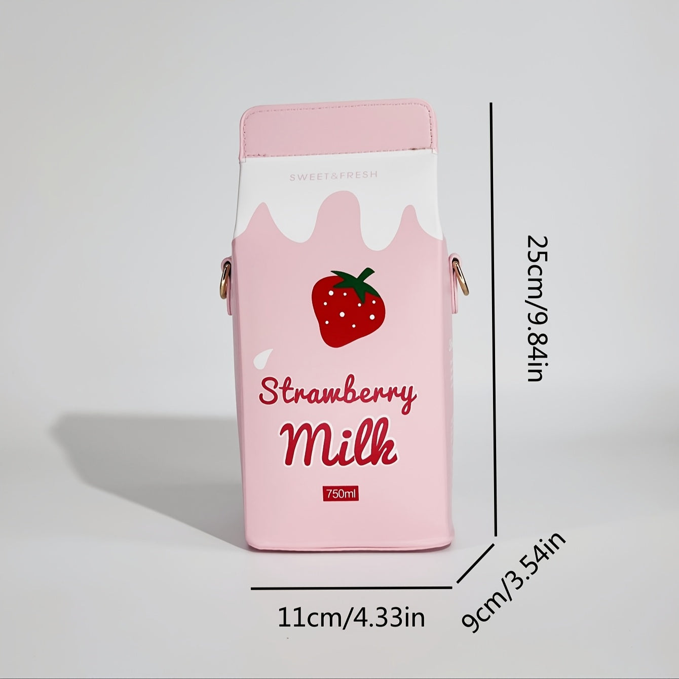 Unique, Chic Milk Carton-Shaped Crossbody Bag with Cow & Letter Print, Adjustable Strap, Zip Closure - Perfect for Travel & Everyday Use, Pink Faux Leather, Girl, Strawberry Pattern