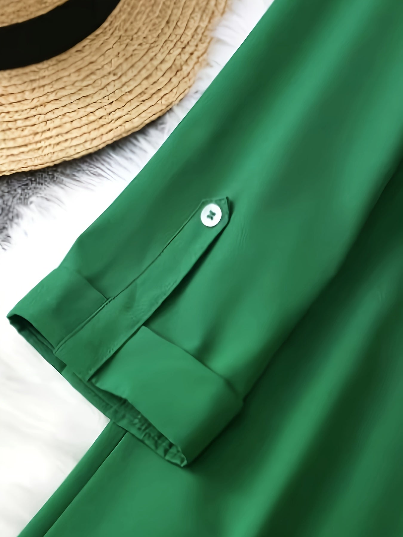 [Elegant A-line Shirt Dress] Elegant 3/4 Sleeve Color Block Button Front Shirt Dress - Loose A-line Dress for Spring & Fall - Women's Clothing