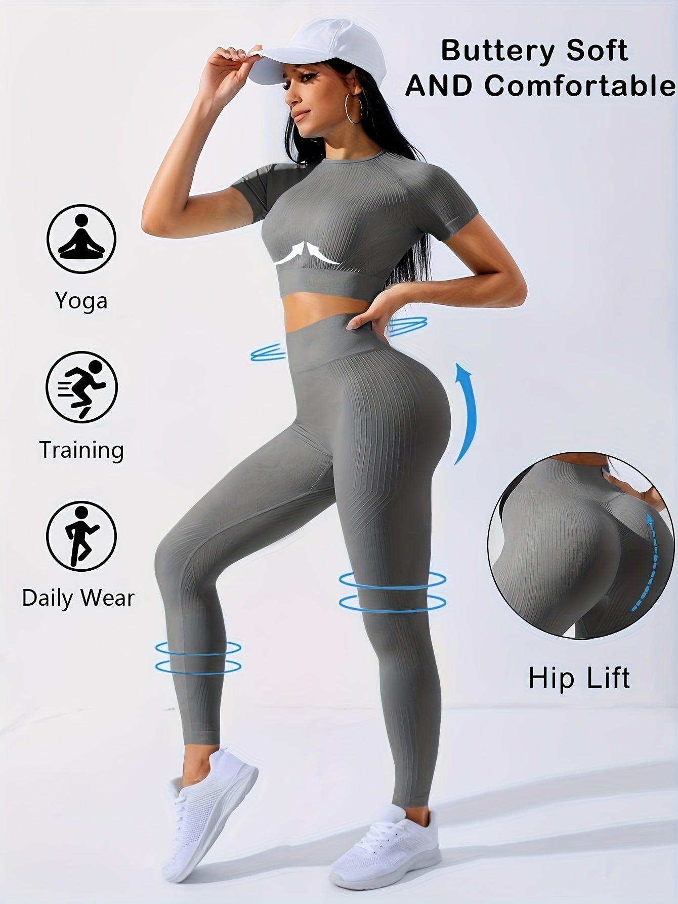 2pcs Sports Set, Short Sleeve Yoga Top & High Waist Running Workout Leggings - Breathable, Moisture-Wicking Fabric - For Women - Perfect for Yoga, Running, Gym & Fitness - Ideal Gift for Active Women