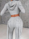 Women's Chic Hooded Zip-Up Cardigan & Pants Set - Stretchy Polyester Blend, Machine Washable, Casual Knit Outfit with Pockets, Solid Color, All-Season Comfort Fit