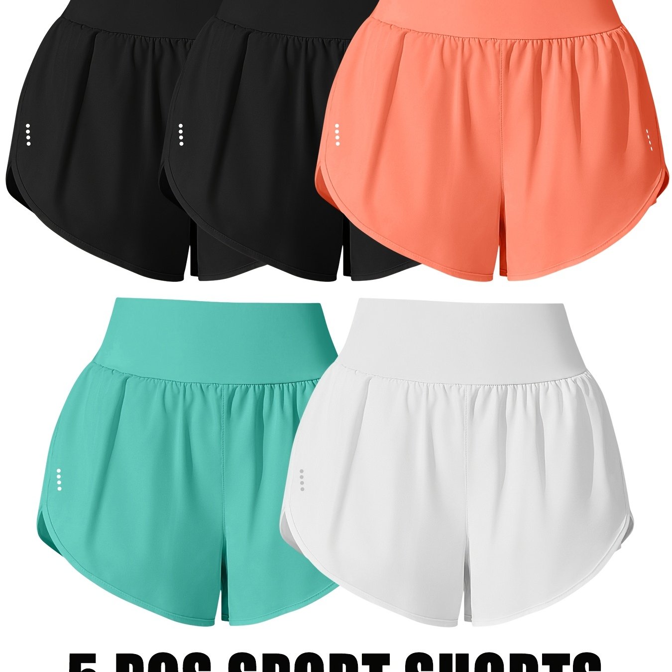 Medium Stretch Polyester 85% Elastane 15% 5-Pack Women's Casual Sport Shorts, Polka Dot Pattern, Cross Detail, Knit Fabric, 125g/m², 180g/m² Lining, for Spring/Summer/Fall