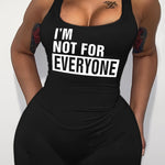 Women'S Black Bodycon Jumpsuit with "I'M NOT FOR EVERYONE" Print - Sexy Square Neck, Short Sleeve, Shorts Design, All-Season Fashion, Adult Size, Adult Fashion Jumpsuit | Bold Statement Jumpsuit | Comfortable Jumpsuit
