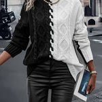 Women's Elegant Color Block Turtle Neck Sweater - Soft Cable Knit Long Sleeve Design, Perfect for Fall and Winter Seasons, Classic Fashion Clothing for Ladies