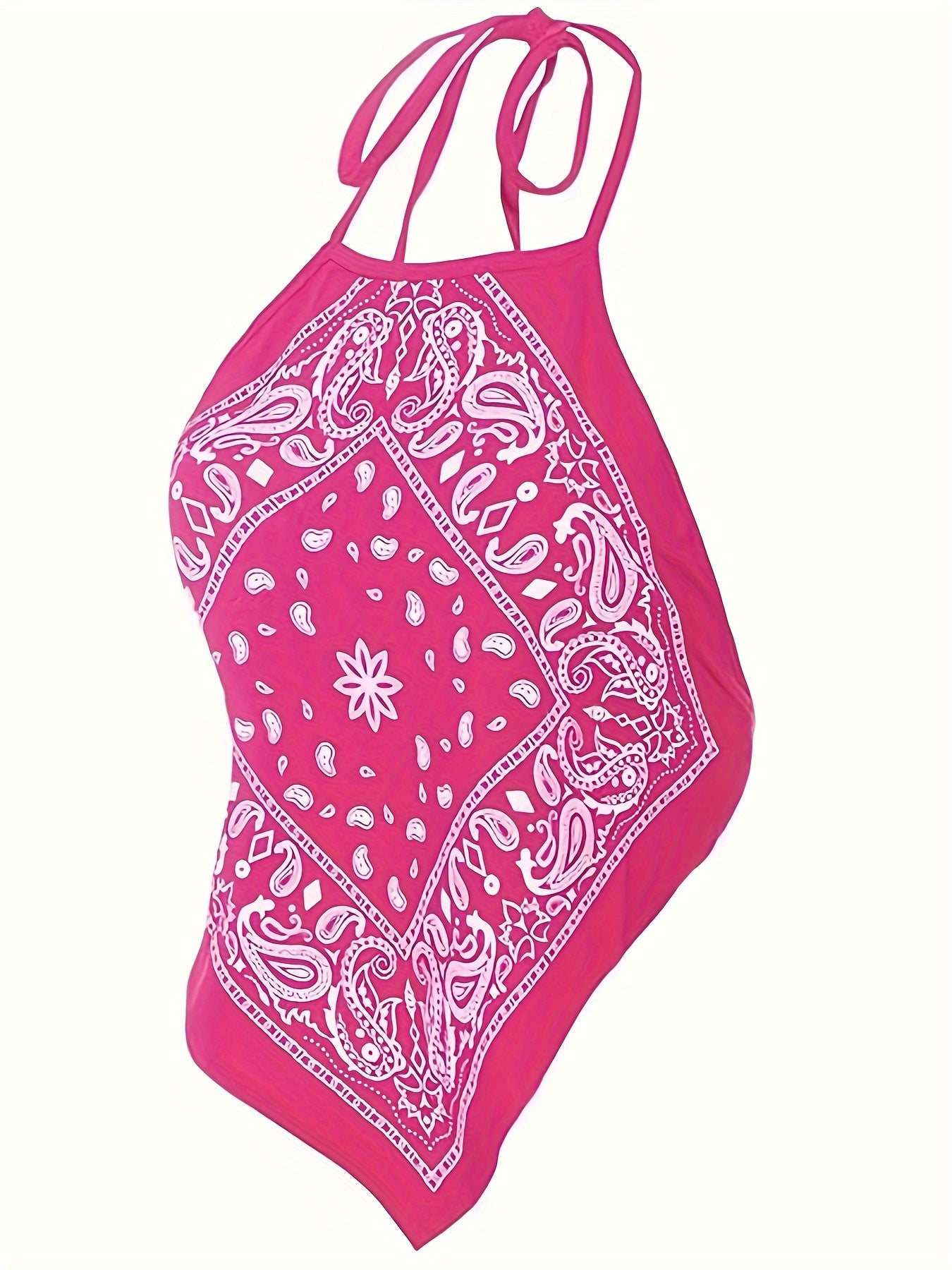 Paisley Print Backless Halter Top 2 Packs, Boho Sleeveless Hanky Hem Halter Neck Top For Summer, Women's Clothing