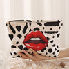 Leopard Print & Red Lips Pattern Cosmetic Bag - Polyester Makeup Pouch with Zipper, Chic Velvet-Like Toiletry Organizer, Non, Lightweight & Lined Multifunctional Travel Case