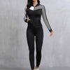 Women'S 2pcs Color Block Athletic Set - High Stretch Fabric, Hooded Jacket & Leggings, Black/White/Teal Patchwork, All-Season Workout Outfit, Gym Clothes|Sporty Look|Versatile Jacket