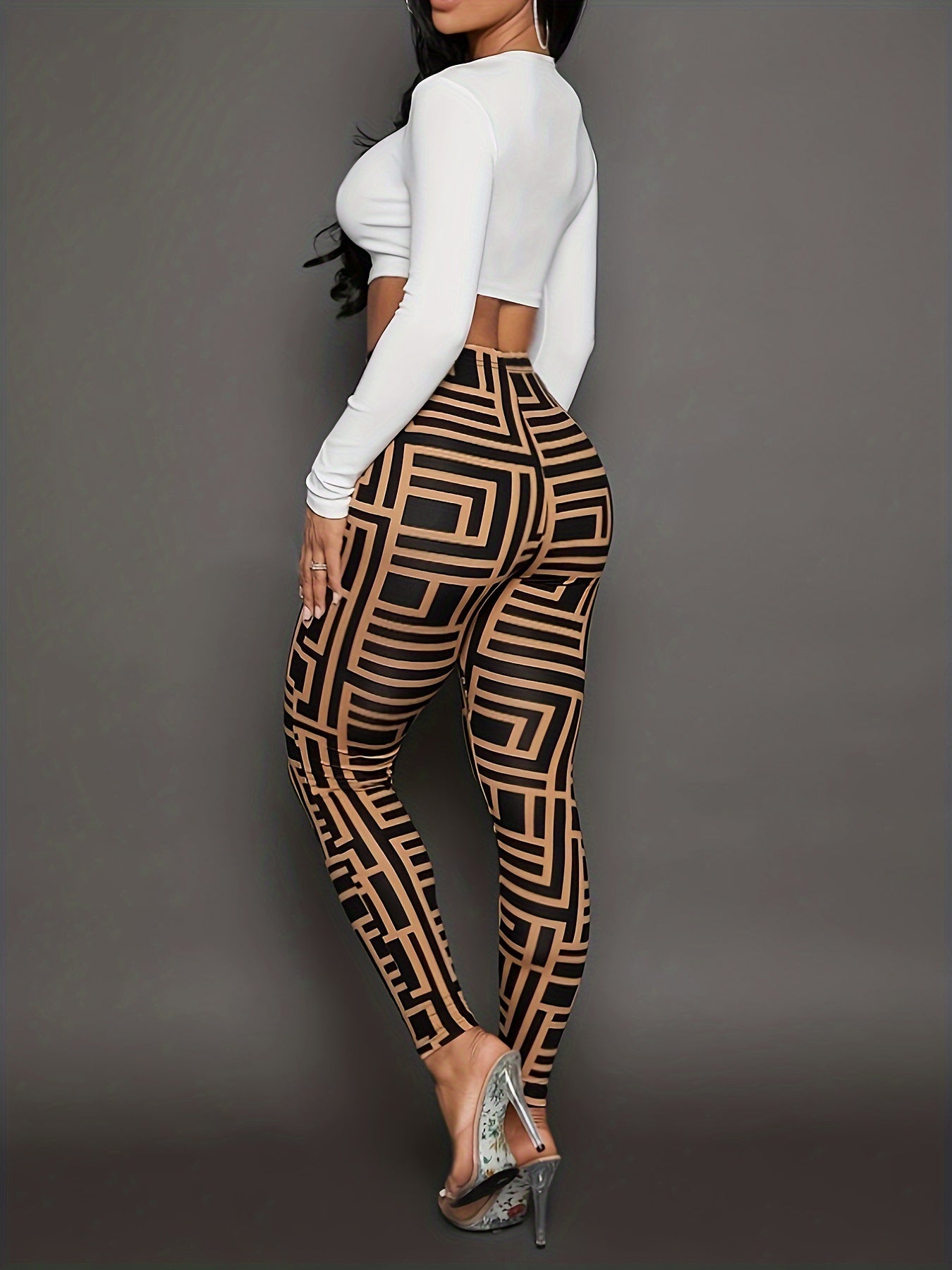 Vibrant Geo Print High Waist Skinny Leggings - Stretchy, Comfortable, and Flattering for Everyday Wear - Women's Casual Clothing for All Body Types