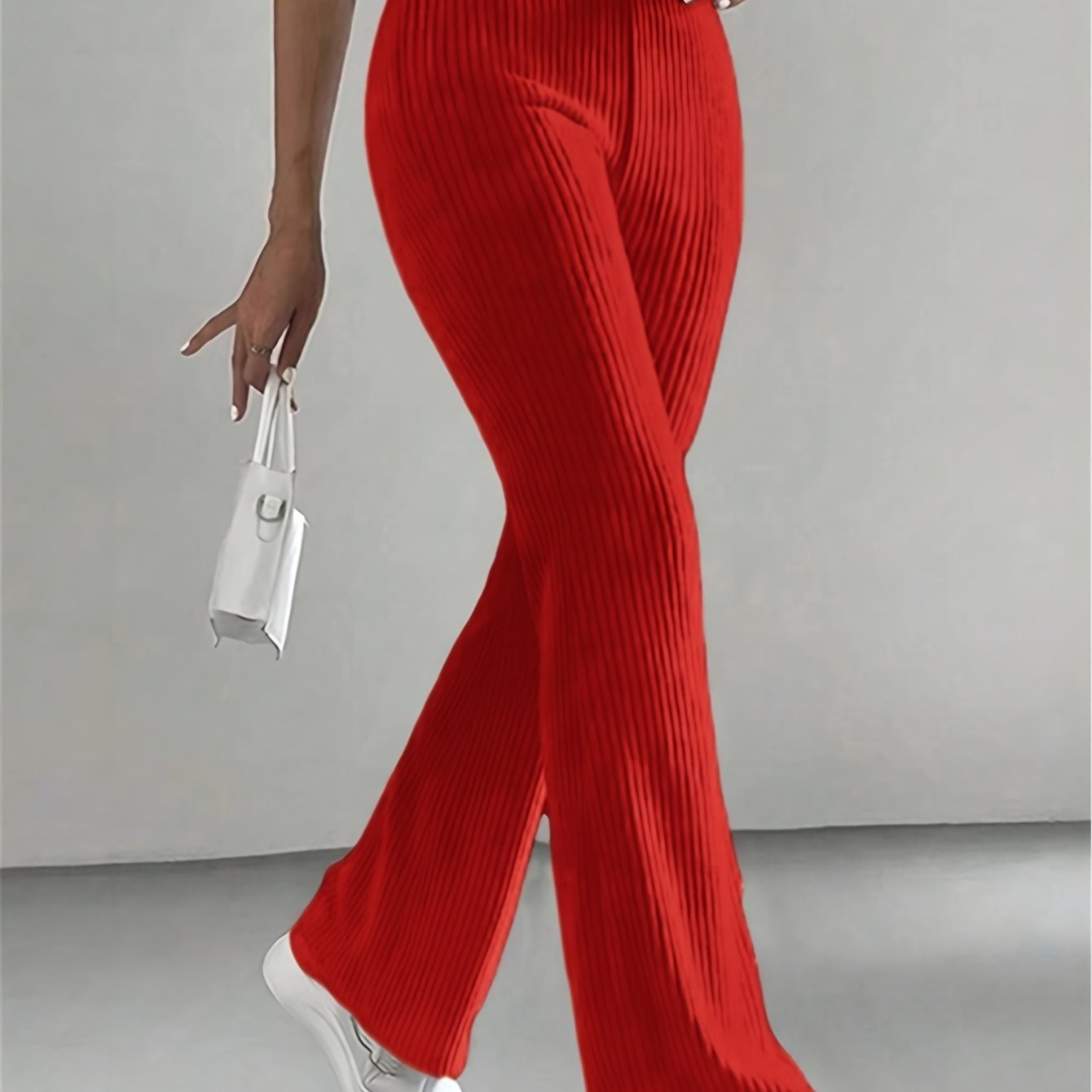 High-Waisted Flare Pants, Elegant Solid Women's Trousers