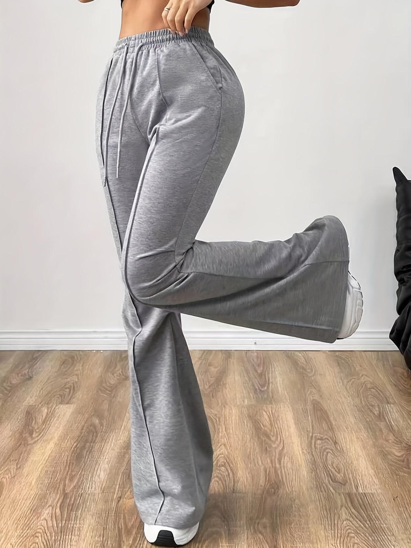 Vibrant Solid Color Flare Leg Pants - Top-Stitching, Casual Drawstring Waist, Comfortable & Breathable Fabric, Perfect for Spring & Summer, Women's Fashion Clothing