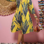 Floral Button-Down Midi Dress with Long Sleeves, Women's Casual Dress