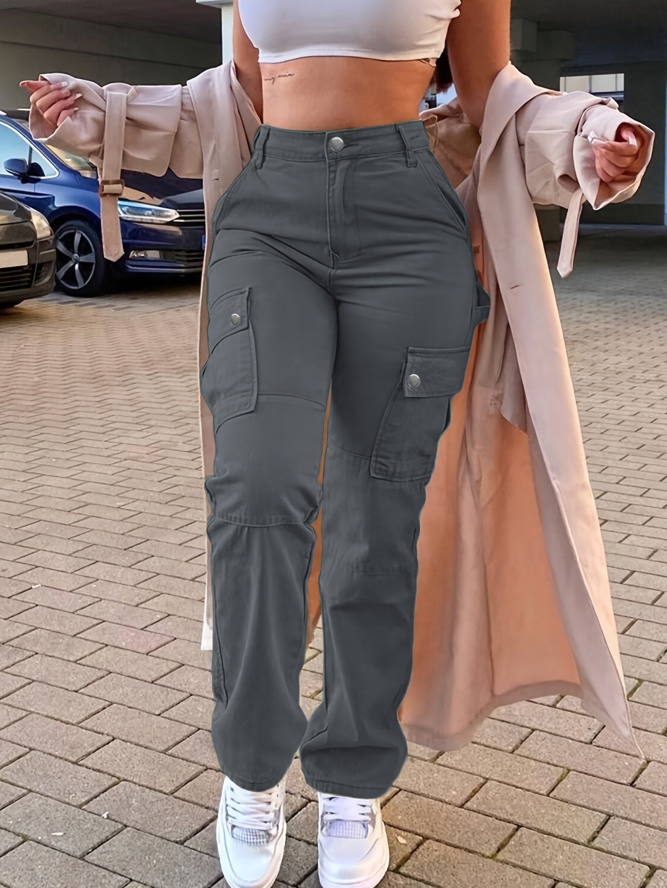 GILIPUR Pink Cargo Pants for Women - Retro Street Style, Multi-Pocket Utility Workwear, Machine Washable, Viscose and Elastane Blend