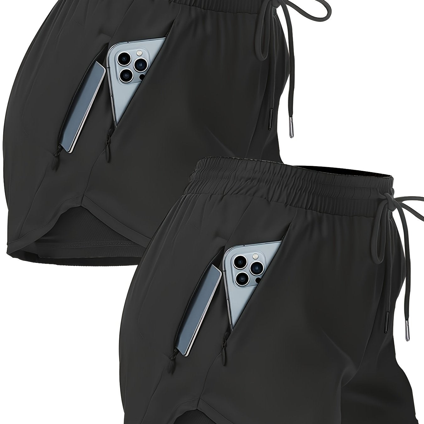 2pcs Pocketed Workout Shorts, Causal Sports Athletic Gym Running Shorts for Women