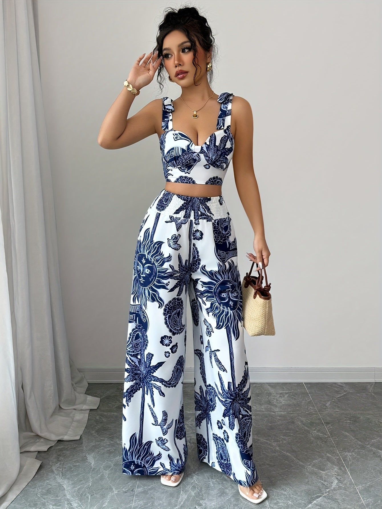 European and American Fashion Tropical Print Casual Vacation Set