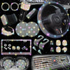 27pcs Bling Car Accessories Set for Women, Bling Steering Wheel Covers Universal Fit 15 Inch, Bling License Plate Frame, Bling Car Phone Holder, Bling Car Coasters, Bling Car Fast Charger, Bling Valve Caps