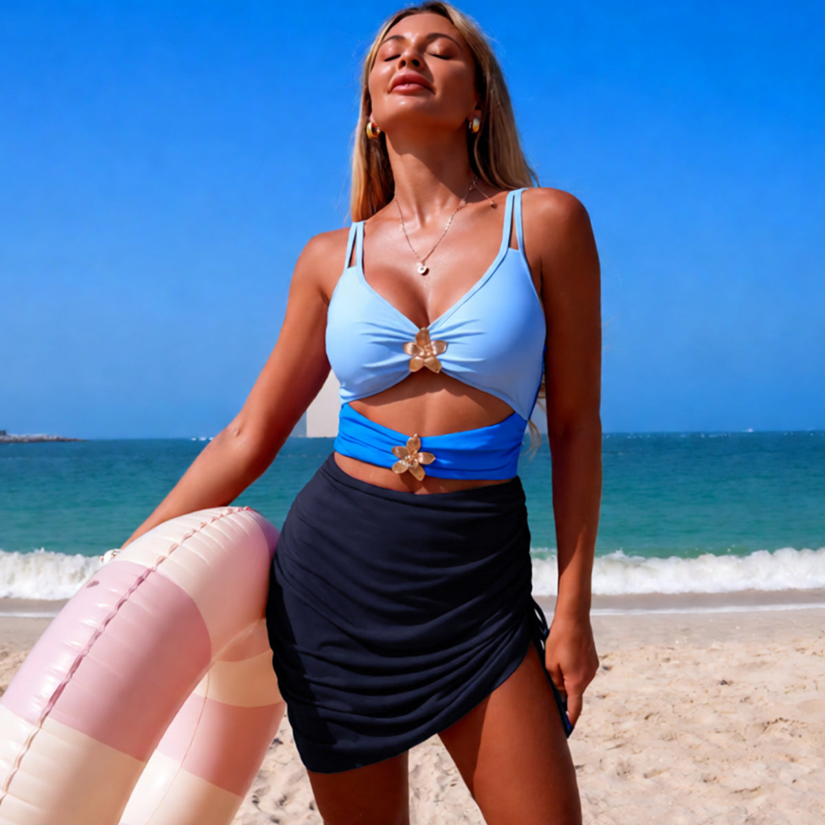 Color-Block Mesh One-Piece Swimsuit For Women