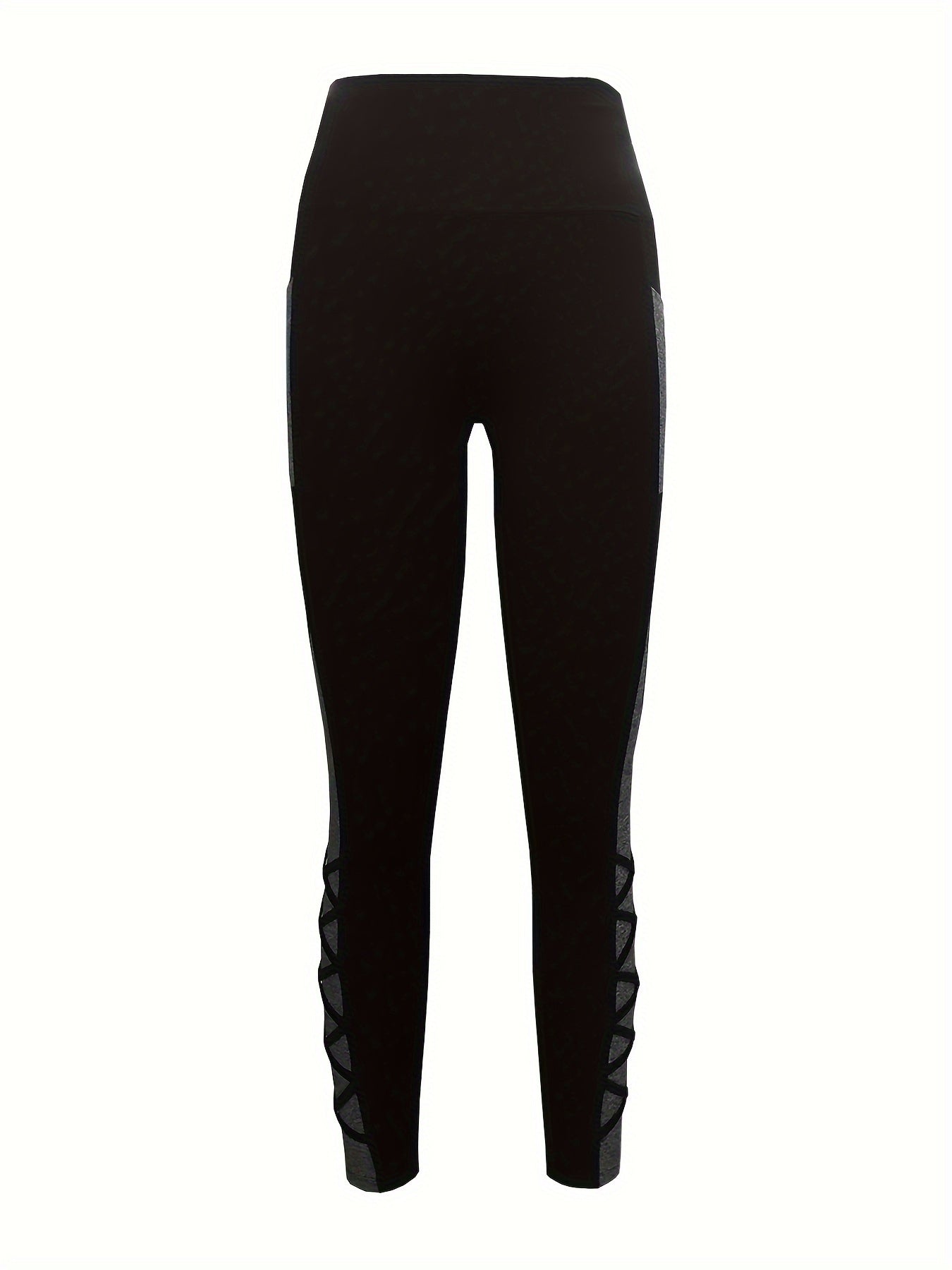Casual Women's Pocket Contrast Color Stitching Cross Strap Comfortable Elastic Waist All-match Skinny Yoga Leggings