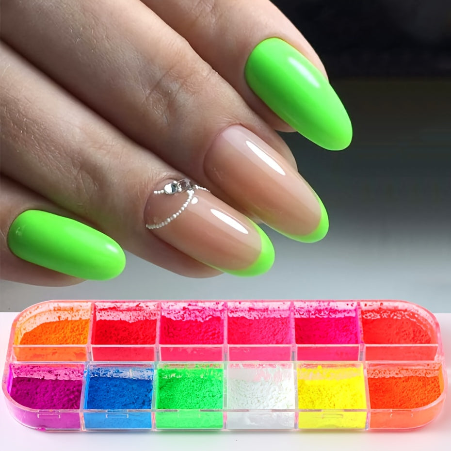 Neon Nail Pigment Powder Set, Fluorescent Ombre Nail Art Glitter, Gradient Rubbing Dust Chrome Effect For Manicure Decoration For Music Festival