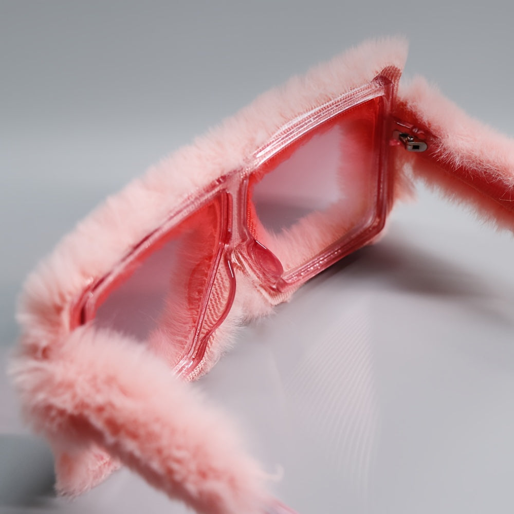 Y2K Fashion Plush Oversized Gradient Glasses, Novelty Fuzzy Party Club Eyewear for Men And Women, Plastic Frame, Hawaiian Theme, Non-Prescription Fun Glasses for And Festive Occasions, Carnival/Mardi Gras/Masquerade
