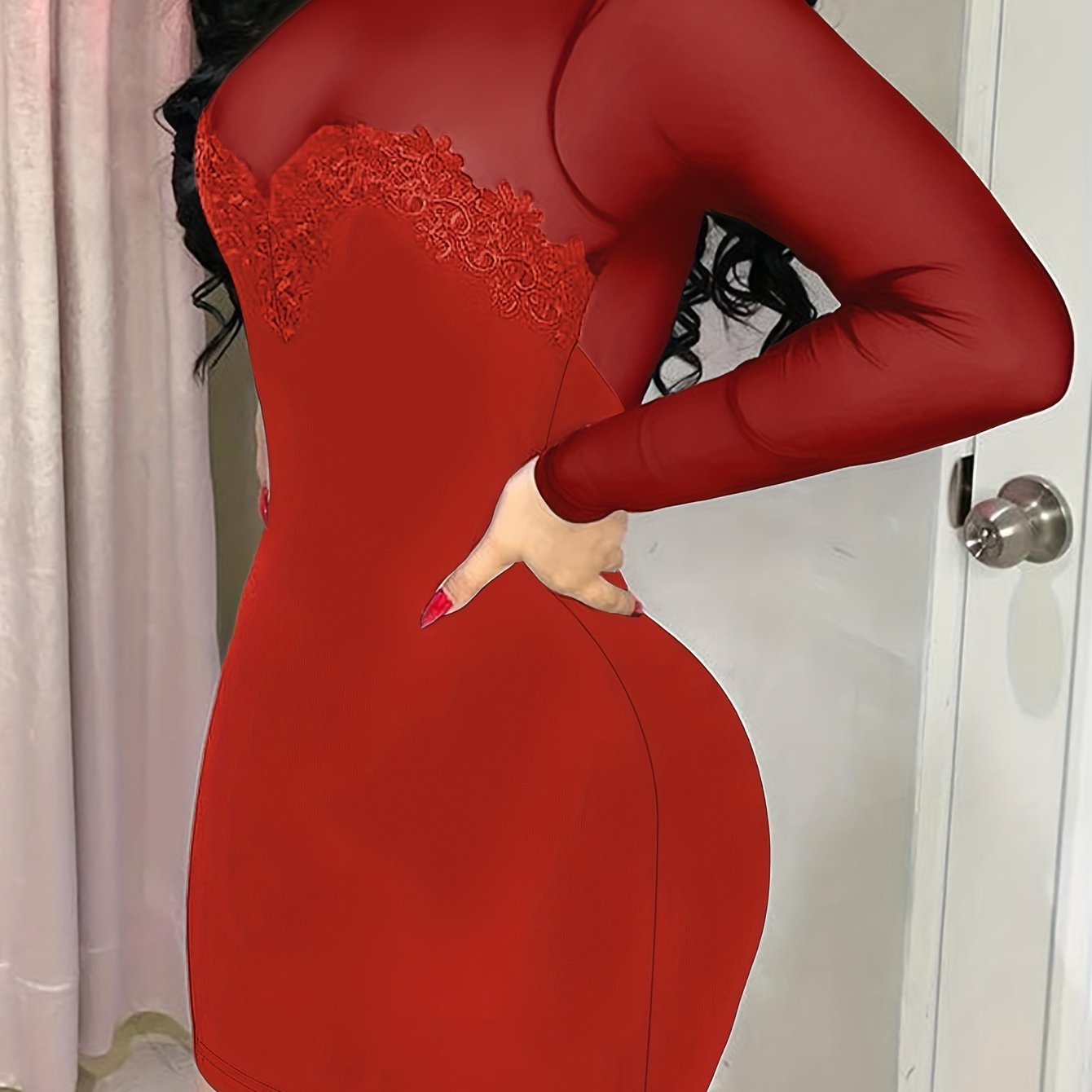 Sultry Bodycon Mesh Dress - Women's Sexy Party Dresses with Long Sleeves, Mock Neck, and Splicing Details - Perfect for Club Nights and Special Occasions