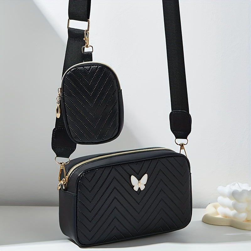 Stylish Embossed, Embossed Quilted Square Crossbody Bag + Women's Mini Wallet Pendant Combination Set, Multifunctional Shoulder Bag, Square Bag, Very Suitable for Outdoor Commuting, Daily Use and Travel