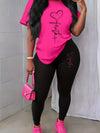 Stylish and Personalized Casual Women's Round Neck Short Sleeve Long Pants Set