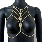 Luxurious Silvery-Plated Rhinestone Heart Body Chain - Sexy Multi-Layer Chest & Neck Jewelry for Women, Perfect for Parties and Bikini Accessories