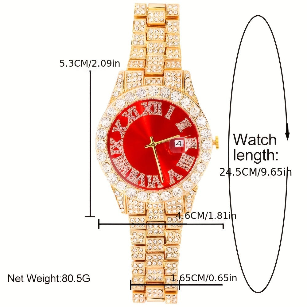 4pcs, Men's Watch Necklace Bracelet Set, Myer Cuban Rhinestone Necklace Bracelet Set, Men's Watch Gift Set