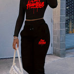 5599S19 Fitted Cropped Long Sleeve Set, European And American Women'S Clothing, Sweatshirt Fabric, Sports Casual Style, Drawstring with Pockets, Long Sleeve Fitted Leisure Outfit.