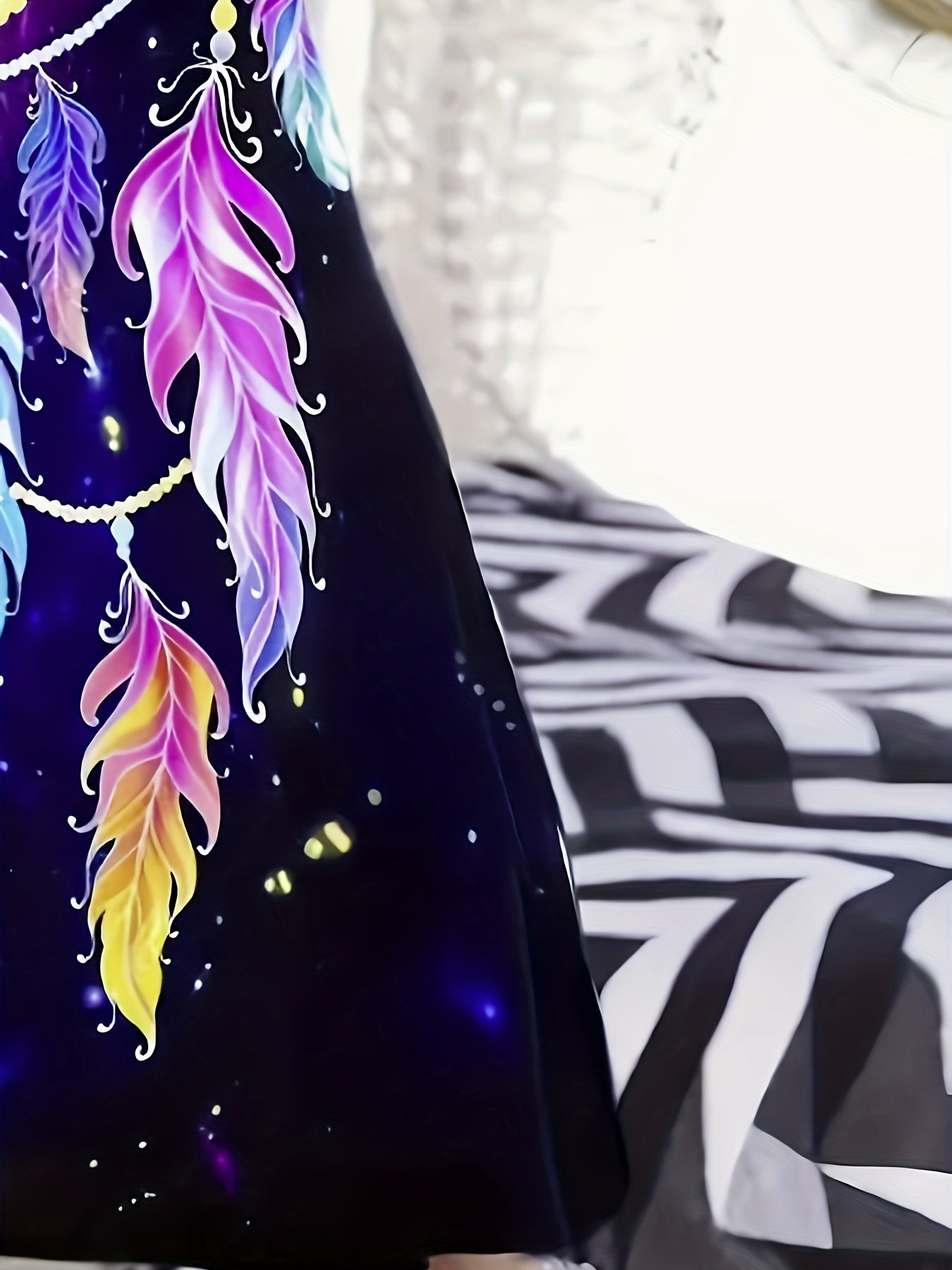 Bohemian Midi Dress for Women, Colorful Print with Dreamcatcher and Ring Accents, Sleeveless Crew Neck, Polyester Knit Fabric, Regular Fit, Spring/Summer/Fall Collection