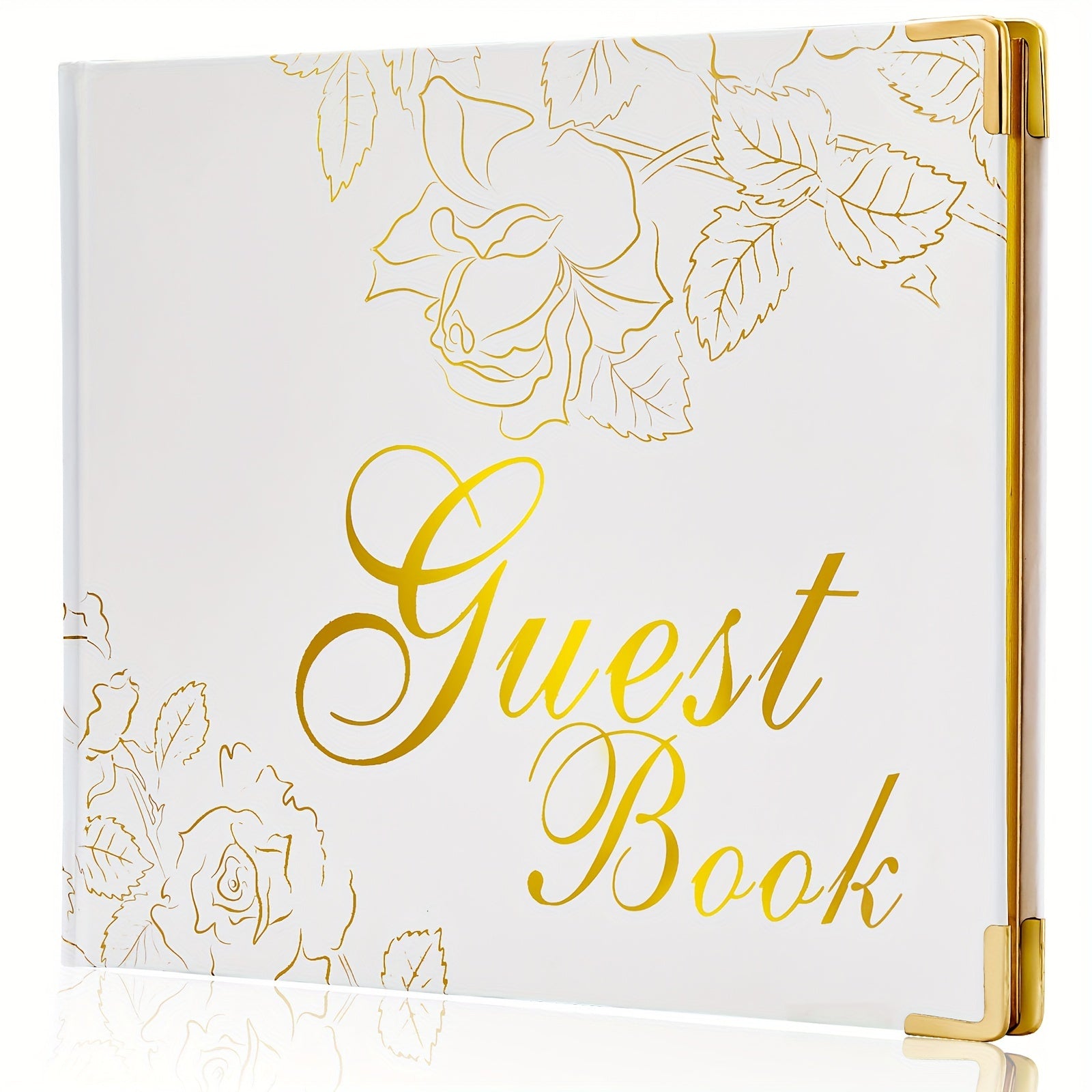 Guest Book 9"x7" Hardcover 120 Page/60 Sheets-Golden Foil Gilded Edgesfor Guests to Sign at a Wedding, Party, Baby or Bridal Shower